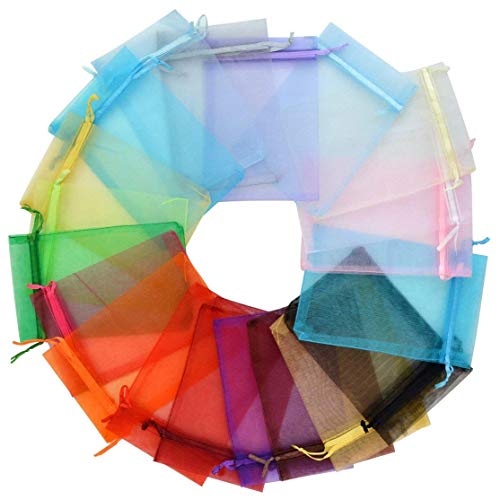 Tojwi 50pcs Organza Bags-Mix Color 3.54''x4.33''(9x11cm) Satin Drawstring Organza Pouch Wedding Party Favor Gift Bag Jewel...