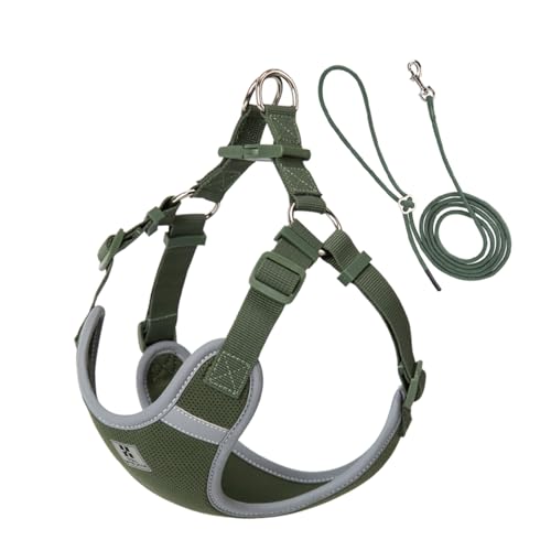 SMALL COMBINATION Adjustable Dog Harness with Leash Set, Reflective Padded,Matching Lead Rope (Army Green, XS)