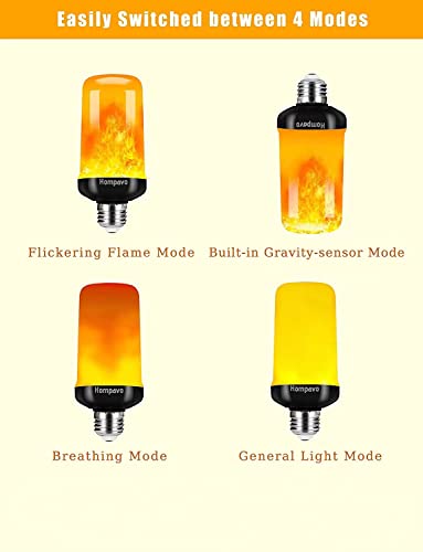 Hompavo 【Upgraded】 LED Flame Light Bulbs, 4 Modes Flickering Light Bulbs with Upside Down Effect, E26/E27 Flame Bulb for H...