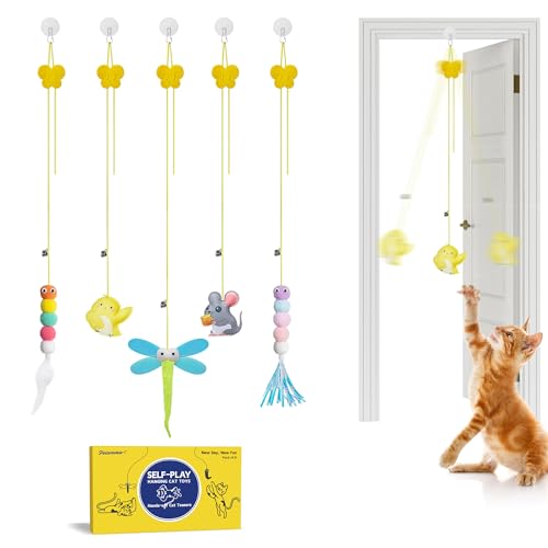 Potaroma Interactive Cat Feather Toys 5 Pcs, Cat Teaser Retractable Hanging Indoor Kitten Play Chase Exercise, Mental Phys...