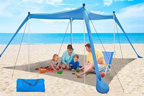 YENGIAM Beach Canopy Beach Tent UPF50+ 11x11 FT Easy to Setup Extra Windproof Rope Sun Shelter Beach Shade Canopy with 4 S...