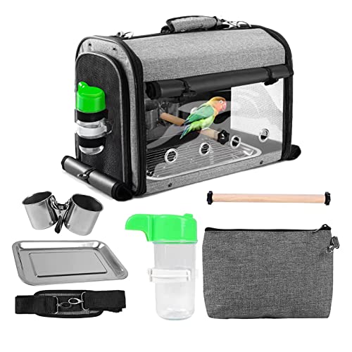 SUERTREE Bird Carrier Bag with Stand, Lightweight Backpack for Parrot, Portable Cockatiel Travel Cage with Accessories, Pe...