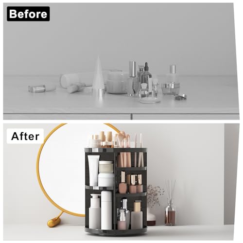 Jiavarry Rotating Makeup Organizer for Vanity, 360 Spinning Skincare Organizers with Adjustable Trays, Make Up Desk Storag...