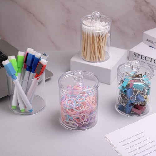 WEISHI 4 Pack Qtip Holder Dispenser - Cotton Ball, Swab, Round Pads, Floss , Small Clear Plastic Apothecary Jar Containers...