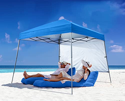 ABCCANOPY Outdoor Pop Up Canopy10x10 Beach Camping Canopy with 1 Sun Wall, Bonus Backpack Bag, Stakes and Ropes, Royal Blue