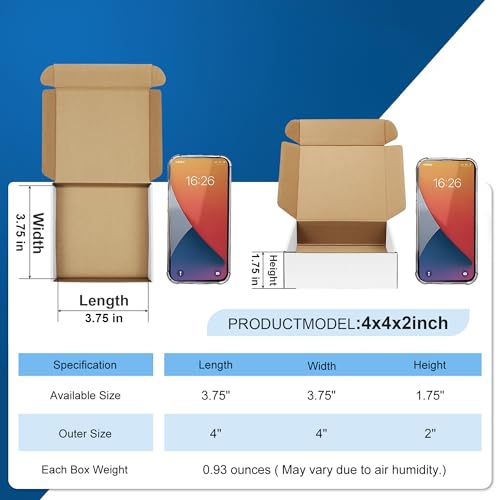 Famagic 50 Pack 4x4x2 Small Shipping Boxes - White Corrugated Cardboard Mailer Boxes for Small Business, Mailing Boxes for...