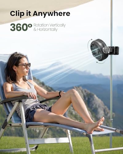 Gaiatop Portable Camping Fan with LED Lantern, 360°Rotation and Clip on for Desk, 4000mAh USB Rechargeable Battery Powere...