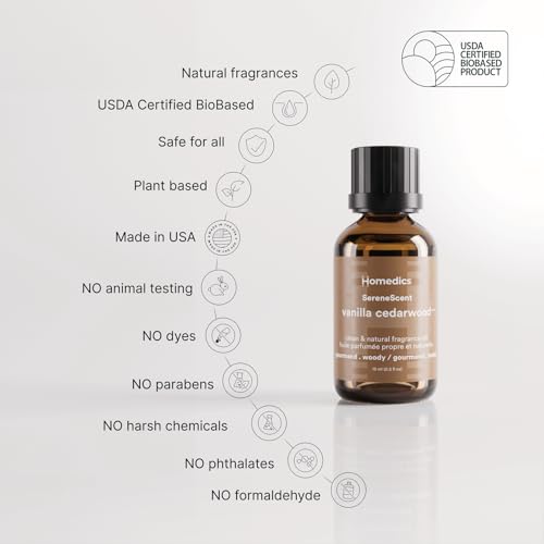 Homedics Waterless Essential Oil Diffuser with 15ml Vanilla Cedarwood Fragrance Oil. SereneScent Cordless Cold Air Scent D...