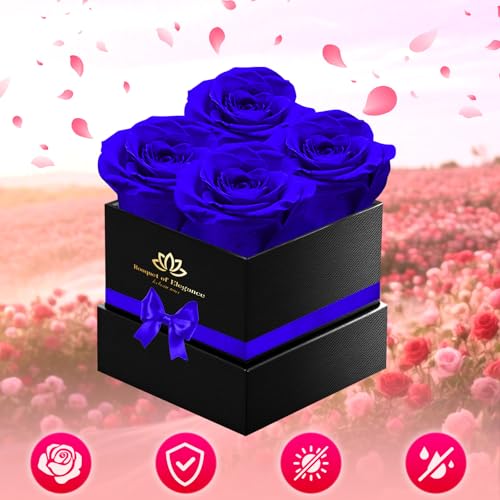 Blue Forever Roses Luxury Gift for Women/Men, Fresh Flowers Bouquet for Girlfriend, Wife, Mom, Anniversary, Valentine's Da...
