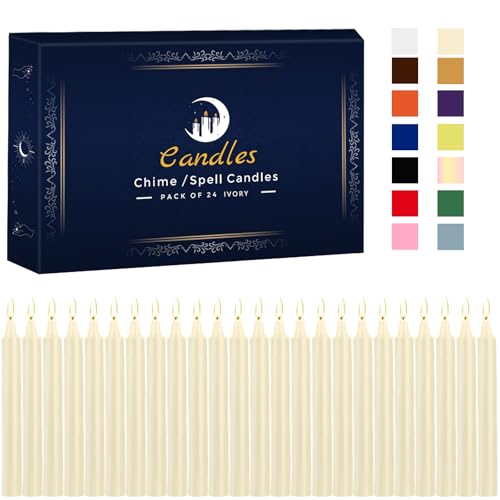 Kunrsug 24 Pack Ivory Color Spell Chime Candles – Premium Mini Unscented Taper Candles for Rituals, Prayer, Birthdays, Med...