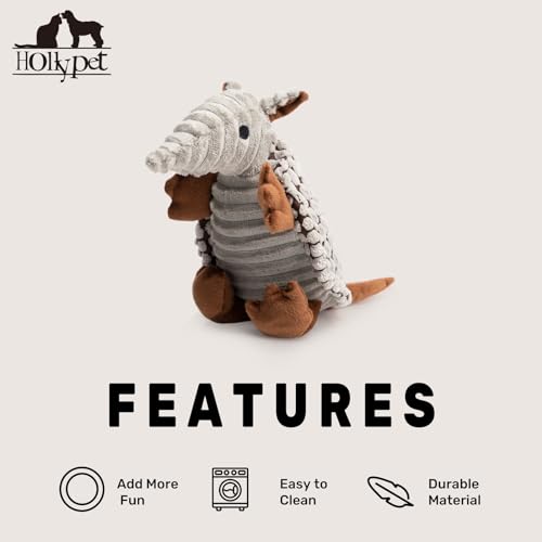 Hollypet Plush Dog Squeaky Toy Stuffed Armadillo Animal Pet Puppy Chew Toys with Clean Teeth for Small Medium Large All Br...