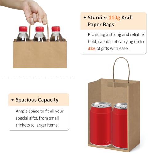BagDream 200Pcs Gift Bags 5.25x3x8 Kraft Brown Paper Gift Bags with Handles Bulk, Small Paper Sacks for Birthday Wedding P...