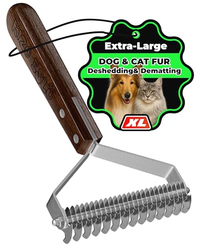 Extra Large 2-Sided Undercoat Rake for Dogs & Cats, Dog Brush for Shedding Remove Mats, Dematting Comb, Safe & Gentle Groo...