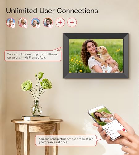BIGASUO Digital Picture Frame, 10.1" Frameo Digital Frame WiFi with 32GB Memory, 1280x800 IPS Touch Screen, Send Photos/Vi...