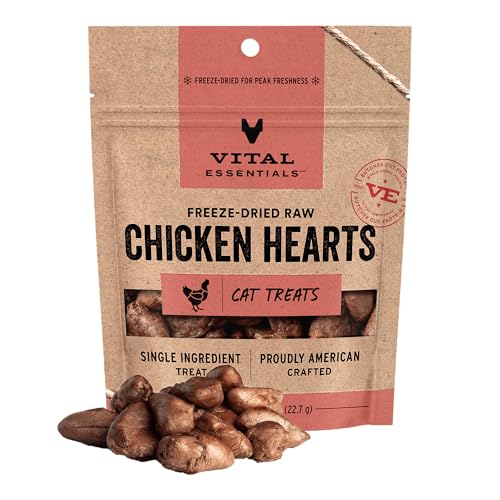 Vital Essentials Freeze Dried Raw Chicken Hearts Cat Treats | Single Ingredient | Premium Quality | Grain Free, Healthy Tr...