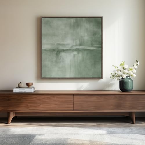Framed Sage Green Abstract Wall Art, Modern Canvas Prints Artwork for Walls, Square Minimalist All Green Abstract Pictures...