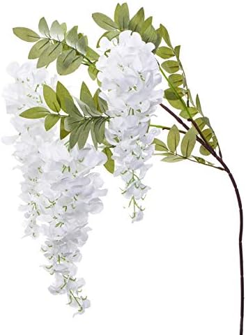 ELITE FLORAL Pack of 24 Artificial White Wisteria Flower Stem – 39" in., Indoor Outdoor Decorative Wedding Flowers with Gr...