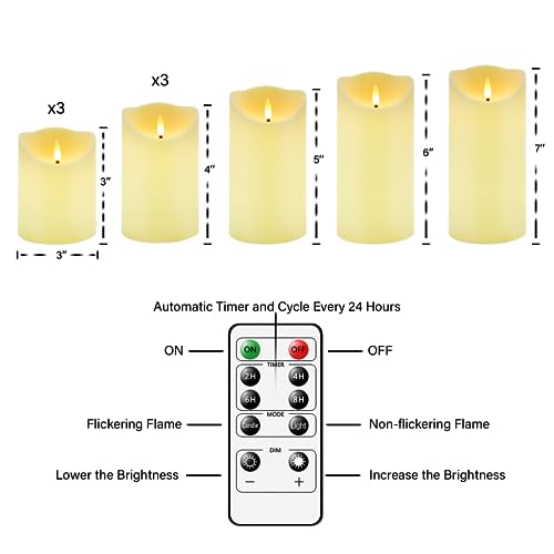 Nimiko Flameless Candles with Remote, Battery Operated Flickering Flameless Candles, LED Candles with Timer 2/4/6/8H, with...