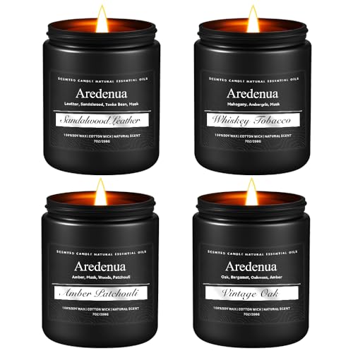 Mens Candle Set – Manly Candles for Men, 4 Pack Soy Candles for Home Scented, Masculine Candle Gift Set - Includes Sandalw...