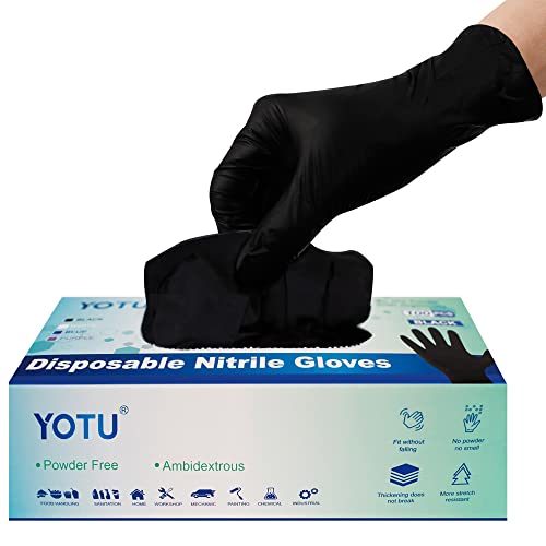 YOTU Black Disposable Nitrile Latex & Powder Free 6-Mil Gloves 100 Count, Textured, Mechanic Wearing, Cleaning, Food Black...