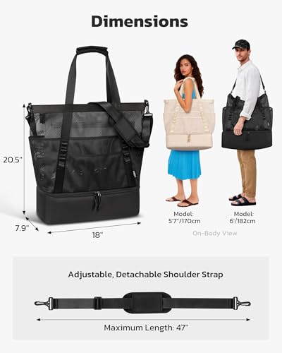 VAYOQON Extra Large Beach Bag with Cooler, Mesh Tote Bag for Women with Zipper, Waterproof Sandproof Pool Vacation Essentials