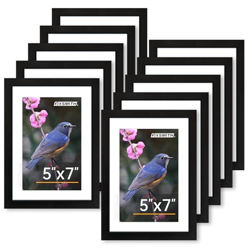 FIXSMITH 5x7 Picture Frame Set of 10, Photo Frame Bulk with HD Plexiglass, Display Pictures 4x6 with Mat or 5x7 Without Ma...