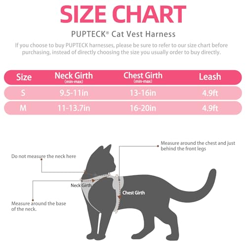 PUPTECK Cat Harness and Leash Set Escape Proof Reflective Cat Walking Harness Adjustable Soft Breathable Mesh Vest for Sma...