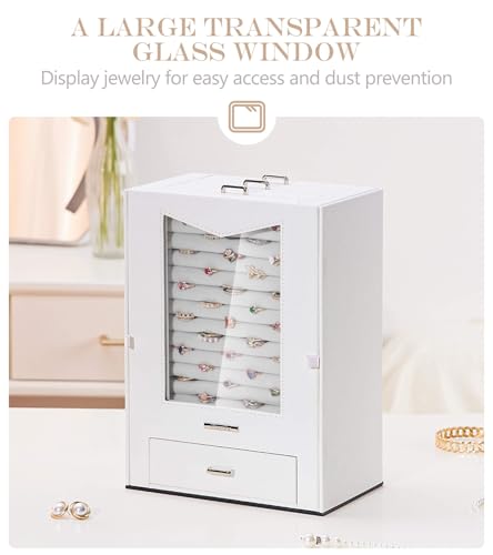 Homde Jewelry Organizer with Transparent Window Necklace Hooks Gift for Women Jewelry Box Display Case for Necklaces Rings...