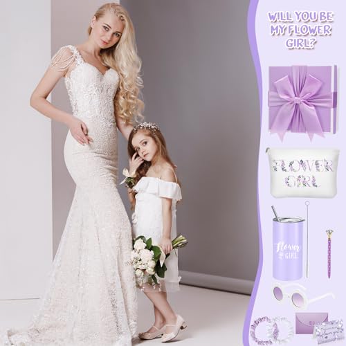 Sieral 9 Pcs Flower Girl Proposal Gifts Set Personalized Flower Girl Tumbler with Straw Bride Gift Box Canvas Bag Sunglass...
