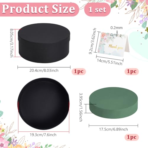 BENECREAT Black Round Gift Box with Lid & Floral Foam Set, 9.2x4.9 Inch Gift Boxes for Flowers for Mother's Day, Valentin...