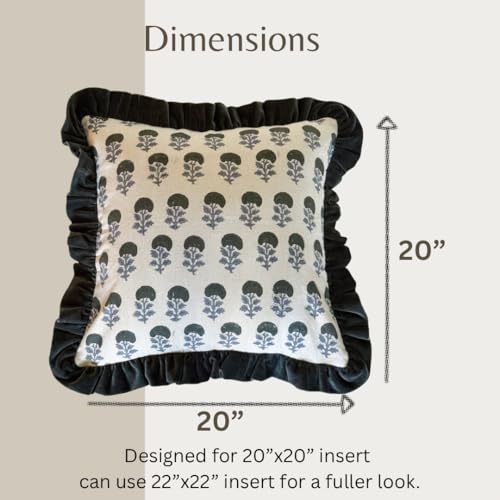 Palm & Loom 100% Cotton Linen Cushion Cover - Aira Decorative Throw Pillow Case with Dark Green & Blue with Ruffle - Moder...