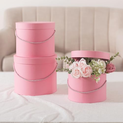 Soul & Lane Round Flower Boxes with Lids: Set of 3 Large Gift Boxes for Flowers and Bouquets, Cardboard Cylinder Gift Box ...