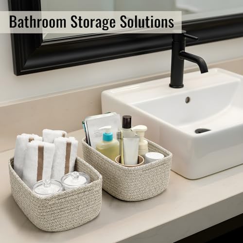 8 Pack Small Storage Baskets for Organizing, Woven Rope Bins for Bathroom, Closet, Shelf Organizer, Cute Cube Decorative B...
