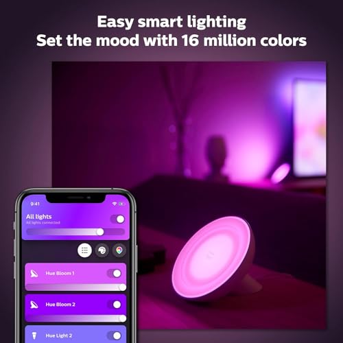 Philips Hue Bloom Smart Table Lamp, White - White and Color Ambiance LED Color-Changing Light - 1 Pack - Control with Hue ...
