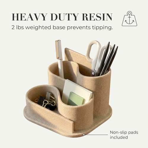 OAKOA Aesthetic Desk Organizer - Aesthetic Office Desk Accessories - Boho Pen Holder - Neutral Beige Desk Accessories - Ho...