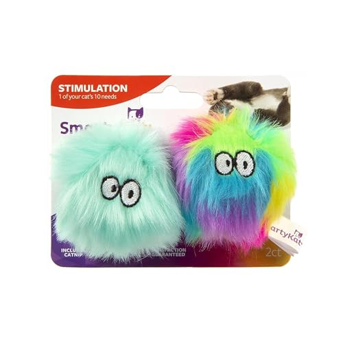 SmartyKat (2 Count) Fuzzy Friends Plush Catnip Ball Cat Toys - Rainbow/Turquoise, 2 Count