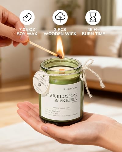 3 Pack Non-Toxic Soy Wax Scented Candles Gift Set for Women, 21.15oz Wooden Wick Candle for Home, 135H Long Burn Time, Aro...