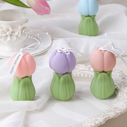 Tulip Flower Shape Scented Healing Candle,70G Flower In Bud Handmade Soy Wax Aroma Decorative Candle for Table Photo Prop ...