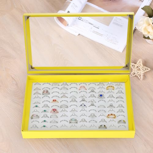 KUKUVR 100 Slots Ring Earring Holder Display Case, Velvet Jewelry Ring Earring Storage Organizer Box Tray with Clear Lid f...