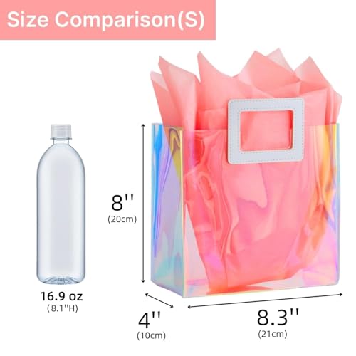 VUOJUR 8.3'' Holographic Small Gift Bag with Tissue Paper Reusable Birthday Gift Bag for Girls Women Iridescent Bacheloret...