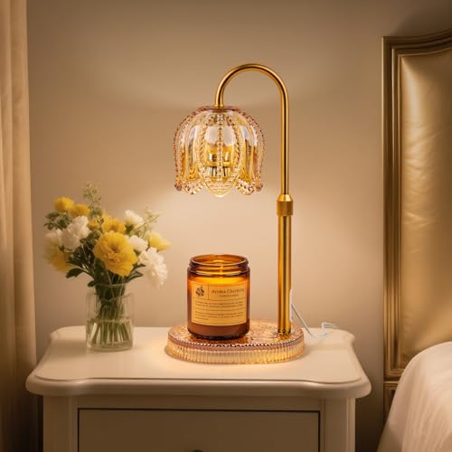 Shang Chiang Petal Candle Warmer Lamp with Timer & Dimmable Light Champagne Gold - Adjustable Height Jar Melter on Crystal...