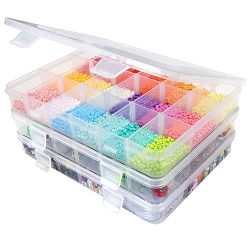 CGCG 3 Pack 7.9 x 5.8 inch Plastic Organizer Box with Adjustable Dividers 18 Grids Clear multi Compartment Storage Contain...