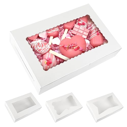 Moretoes 48pcs Bakery Boxes,12x8x2.5 Inches Cookie Boxes with 3 Style Window for Chocolate Covered Strawberries, Desserts,...