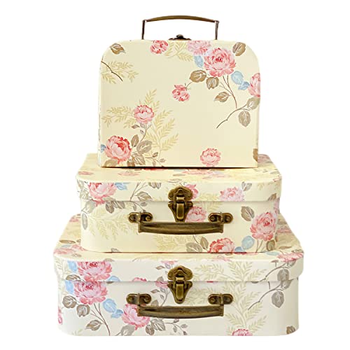 Amedoo Paperboard Suitcases(Set of 3), Gift Boxes With Lids For Presents, Photo Storage, Dolls, Perfect for Home Decoratio...