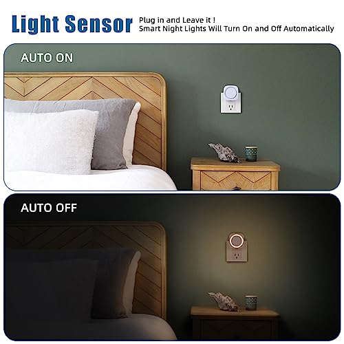 Warm Night Lights Plug into Wall, 4 Packs Dimmable Night Light with Dust to Dawn Sensor, Automatically Turn on and Off, Ge...