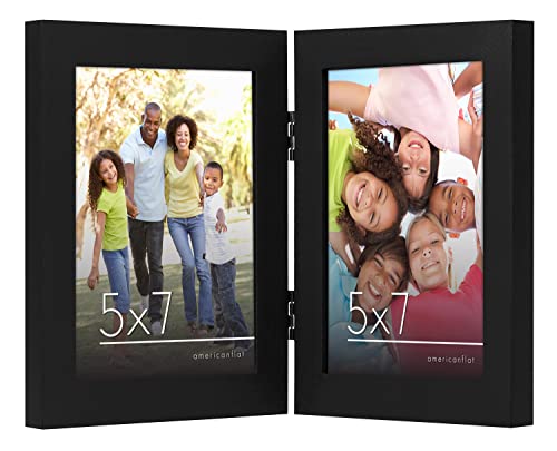 Americanflat Hinged 5x7 Picture Frame with Shatter-Resistant Glass - Double Picture Frames with Engineered Wood - Signatur...
