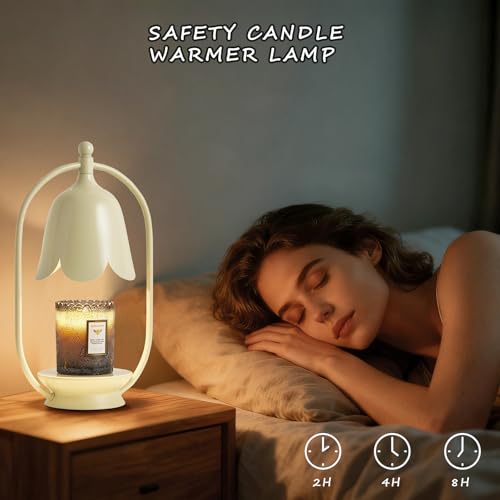 Mahbahole Beige Flower Candle Warmer Lamp, Christmas Gift New Year Present Wedding Lamp - Timer Dimmable, Bedroom House Ae...