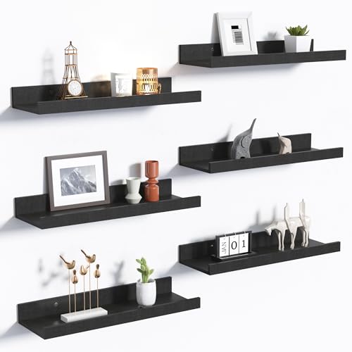 upsimples Floating Shelves for Wall, Wall Shelves for Decor Storage Set of 6, Wall Mounted Wood Shelf for Bedroom, Living ...