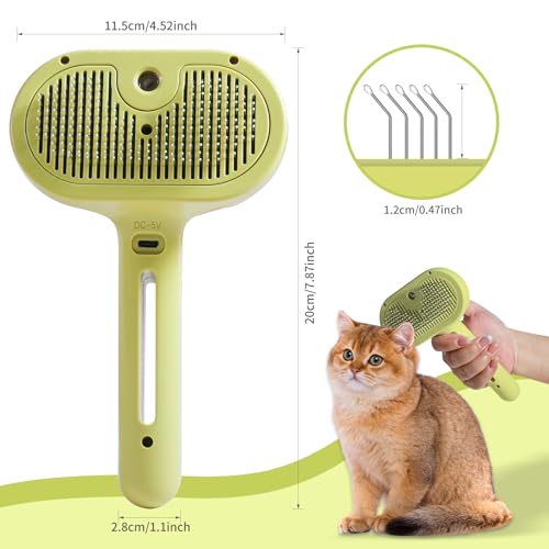 Cat/Dog Grooming Brush with Steamer - Deshedding Brush for Pet Hair, Bath Brush with Water Spray and Hair Comb (Yellow)