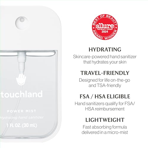 Touchland Hydrating Hand Sanitizer Spray – Dye Free Trio Set (Rainwater, Unscented, Beach Coco) – 3 x 1 FL OZ Mini Travel ...